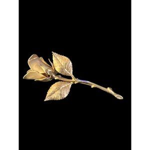 3D Gold Rose Stem Brooch Pin